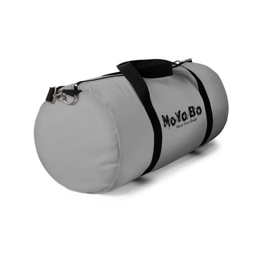 Grey Duffel Bag with MoYoBo on it